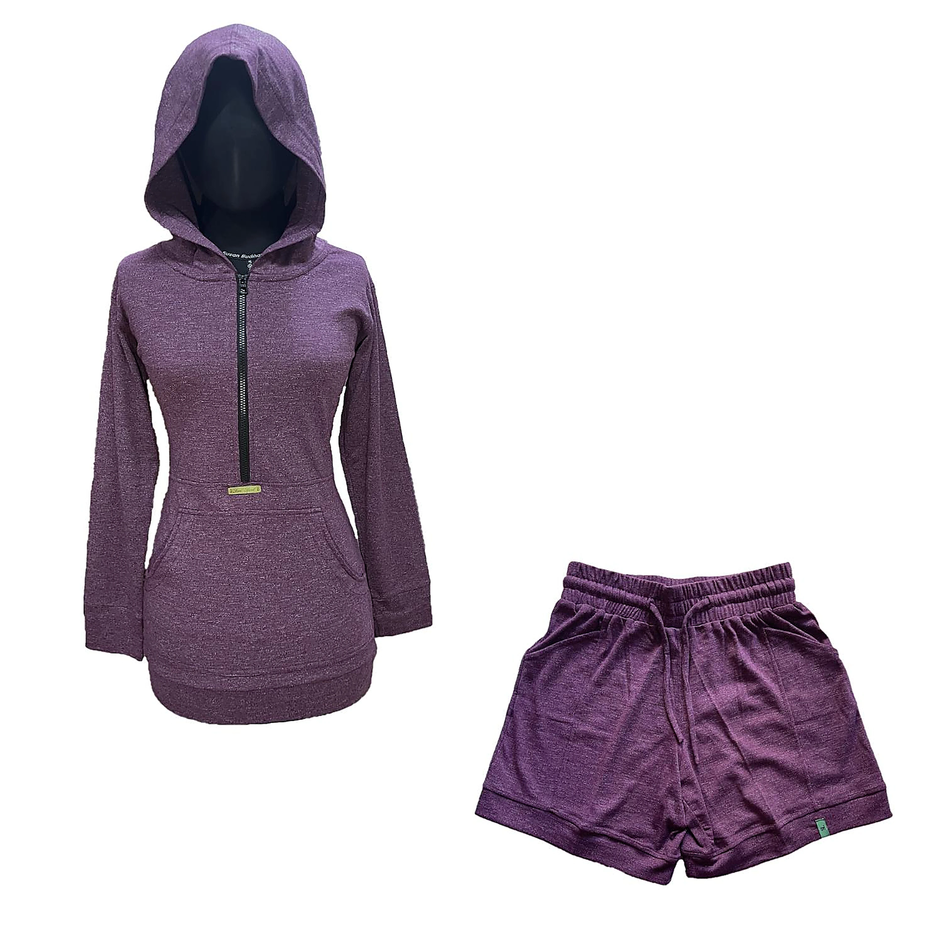 Hooded Top & Shorts Set — Plum