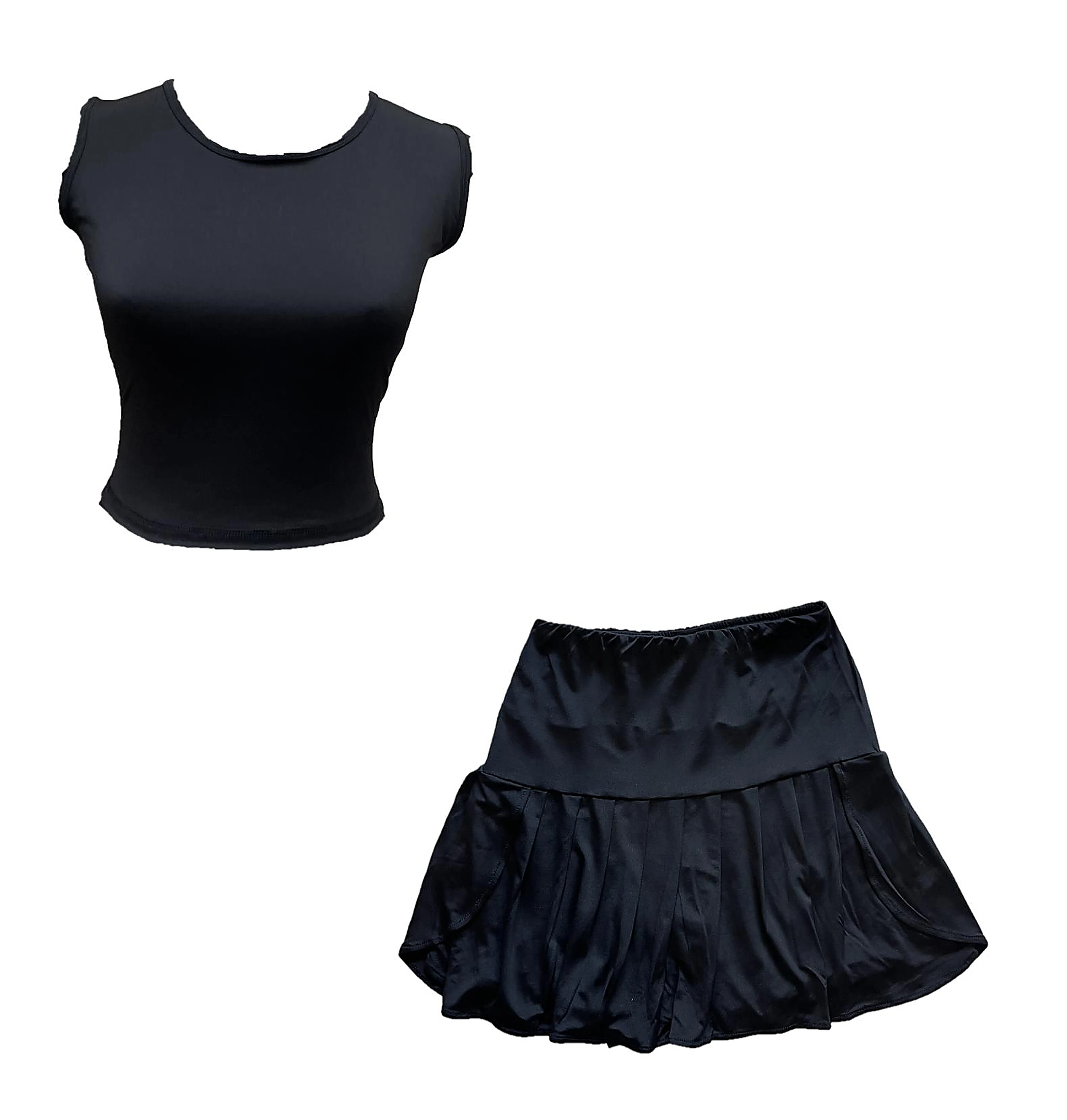 Sleeveless Top & Skirt Set — Black